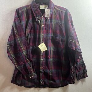 NWT VTG Van Heusen 417 Button Down Shirt Mens XL Plaid Burgundy Long Slv Cotton